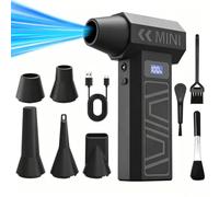 Wowssyo Mini soffiatore portatile turbo, 110.000 giri/min, motore brushless, con 5 ugelli, ventola a 4 livelli, display a LED, per computer, tastiera, auto, animali domestici, campeggio