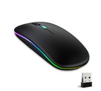 Wowssyo Mouse senza fili ricaricabile, supporta 2,4 GHz USB e mouse Bluetooth, mouse dual mode con illuminazione RGB, 800-1200-1600 DPI, per laptop, PC, iOS, Android, iPad, Windows, nero
