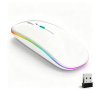 Wowssyo Mouse senza fili ricaricabile, supporta 2,4 GHz USB e mouse Bluetooth, mouse dual mode con illuminazione RGB, 800-1200-1600 DPI, per laptop, PC, iOS, Android, iPad, Windows, bianco
