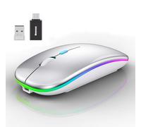 Wowssyo Mouse senza fili USB 2,4 GHz Bluetooth 1600 DPI Optical Tracking Ricaricabile LED Dual Mode per laptop, PC, iOS, Android, iPad, Windows - Argento