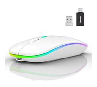 Wowssyo Mouse senza fili USB 2,4 GHz Mouse Bluetooth Mouse 1600 DPI Optical Tracking, Ricaricabile LED Dual Mode Mouse per laptop, PC, iOS, Android, iPad, Windows bianco