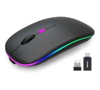 Wowssyo Senza Fili Mouse Wireless USB 2.4GHz Mouse Bluetooth 800/1200/1600DPI Optical Tracking, Ricaricabile LED Dual Mode per Laptop PC, iOS, Android, iPad, Windows