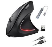 Wowssyo Wowsyo ergonomico Mouse verticale wireless ricaricabile mouse Bluetooth, 2.4G per Windows e Mac OS, 800/1200/1600 DPI, 5 pulsanti, ottico - Nero