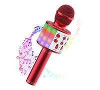 Wowstar Microfono Senza Fili Bluetooth Karaoke, Portatile Karaoke Microfono Altoparlante Bambino Vec Luci LED Danza, Microfono Karaoke Per Bambini/Adulti Casa KTV Party Cantare Rosso