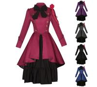 WOXIHUAN Abito Gotico da Donna,Papillon Abbigliamento Ruffled Vestito Lungo Maniche Lunghe Costume,Allacciatura Medievale Abiti Rinascimentale Vestiti Halloween Vestito per Cosplay Carnevale