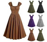 WOXIHUAN Abito Lunghezza Gotico per Donna,Senza Maniche Vestito Plissettato Costume Allacciatura Abbigliamento,Medievale Abiti Vittoriano Vestiti Rinascimentale Abito da Feste di Halloween Carnevale