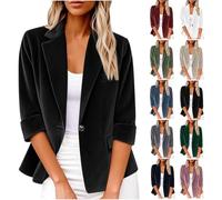 WOXIHUAN Blazer Velluto a Coste Donna Giacca 3/4 Maniche Cappotto un Pulsante Cardigan Fronte Aperto Giacche Collare di Ribaltamento Giacca Slim Fit Parka Taglie Grandi Outwear Formale Maglia