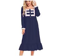WOXIHUAN Camicia da Notte Donna Cotone Modal Morbida Camicie da Notte Manica Lunga Eleganti Taglie Forti Vestiti Premaman con Tasche