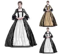 WOXIHUAN Costume da Regina Medievale Donna Vestito Maniche a Tromba Abito da Sera Collare Quadrato Abbigliamento Rinascimentale Abiti Gotico Vittoriano Vestiti Maxi Abito per Halloween Partito