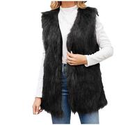 WOXIHUAN Donna Gilet Lungo Pelliccia Invernale Cappotto Smanicato Pelliccia Sintetica Giacca Donna Elegante Caldo Gilet di Peluche Giubbotto Nero S