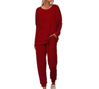 WOXIHUAN Donna Pigiama di Cotone Lungo Due Pezzi per la Notte Pigiama Donna in 2 Pezzi Pigiama da Notte Donna Comodo per Casa Perfetto Come Regalo