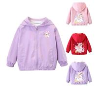 WOXIHUAN Giacche Impermeabile Bambini e Ragazze Giacca a Vento Stampato Coniglio Cappotto Sottile Antivento Giubbotto con Cappuccio Cerniera Giacca Maniche Lunghe Autunno Jacket per Campeggio