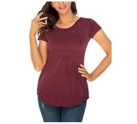 WOXIHUAN Maglietta Premaman da Donna con Pieghe Frontali Top Premaman Peplum Camicia Maniche Corte con Volant Camicia di maternità Gravidanza Camicetta Donna Elegante Regali La Mogliemaglia Vino S