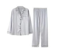 WOXIHUAN Pigiama Donna In Seta Primavera Estate,Pigiami Due Pezzi Da Donna Manica Lunga Con Bottoni Aperta Davanti Pigiama Set Donna Lungo 2 Pezzi