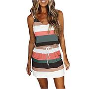 WOXIHUAN Vestiti Casual da Donna Vestiti Estivi Donna Senza Maniche Ruffles Abito Scollo a V Corto Casual Vestito Cotton Abito Mare Spiaggia con Pantaloncini