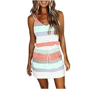WOXIHUAN Vestiti Casual da Donna Vestiti Estivi Donna Senza Maniche Ruffles Abito Scollo a V Corto Casual Vestito Cotton Abito Mare Spiaggia con Pantaloncini