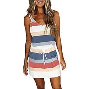 WOXIHUAN Vestiti Casual da Donna Vestiti Estivi Donna Senza Maniche Ruffles Abito Scollo a V Corto Casual Vestito Cotton Abito Mare Spiaggia con Pantaloncini