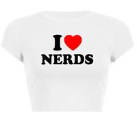 Woxlica I Heart Top y2k Graphic Baby Tees Summer Crop Top per le donne, 14 I Love Nerds Bianco, S