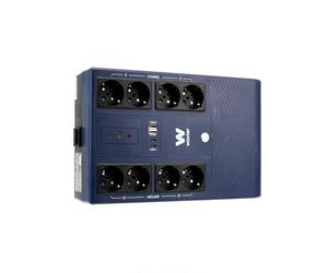 Woxter Multibase UPS 800VA/480W - Sistema di Alimentazione Ininterrotta, 8 Prese Schuko, 4 Porte USB, Blu
