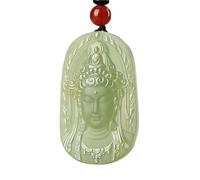 WOYEHFA Collana Amuleto Buddha Bodhisattva Kwan Yin Guan Yin,Dea Della Misericordia,In Giada Verde Smeraldo Autentica(Certificato,Intagliato A Mano)