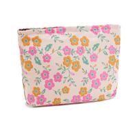 WOZEAH Trousse per trucchi, piccola trousse per cosmetici, elegante astuccio da viaggio in tela con cerniera, Fiore Rosa Arancione