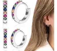 WOZNU Orecchini a Cerchio in Argento Sterling per Donna Con AAA Cubic Zirconia Zircone Colorato - Ipoallergenic Sleeper
