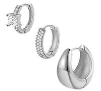 WOZNU Orecchini Set per Donne Ragazze Piccoli Orecchini Anallergici a Cerchio in Argento 925 Orecchini con Zirconi Set di Orecchini con Cartilagine per Dormire Argento 1