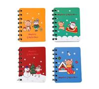 WOZOKI Blocco note Natale dei cartoni animati da 4 per scrivere | Blocco note tascabile per quaderni piccoli con rilegatura a doppia bobina per diario scrittura degli studenti