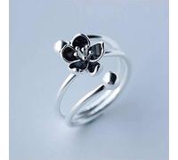 WOZUIMEI Anello in Argento S925 Anello a Sfera Rotondo Aperto Multistrato con Fiore Nero in Stile Letterario FemminilePicche