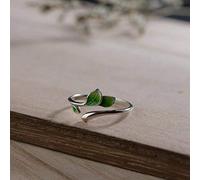 WOZUIMEI Anello Stile Cinese Gioielli in Oro S925 Retro Tecnologia Smaltata Anello Semplice Femminile Anello Regolabile in Argento a Forma Di Foglia Spaccataverde