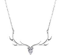 WOZUIMEI Argento 925 S925 Mori Ti Ha Collana Di Corna Ragazza Corna Di Alce Han Mostrano la Catena Della Clavicola Fino in Fondoplatino, Argento 925