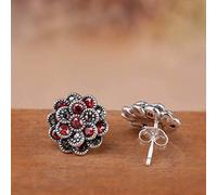 WOZUIMEI Orecchini a Lobo per Orecchini da Donna in Argento Sterling Tailandese Puro S925 Femmina Gioielli in Argento Fiore Orecchini Zircone RossoOrecchino a bottone, Argento 925