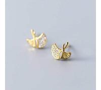 WOZUIMEI Orecchini in Argento S925 Ginkgo Biloba da Donna in Argento Dorato con Foglie e Orecchini con Diamantid'oro, Argento 925