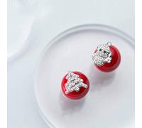 WOZUIMEI Orecchini in Argento S925 Orecchini da Donna con Diamante Rosso Dolce Conchiglia Perla Pupazzo Di Neve Di Natale Ornamenti Natalizi Gioielli Orecchioun paio, Argento 925