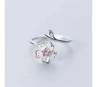 WOZUIMEI S925 Anello Fiore Dolce Fiore Argento Studenti Donne Che Eliminano i Gioielli con Anello Di Diamante con Dito IndiceAnello d'argento S925, apertura regolata