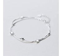 WOZUIMEI S925 Bracciale in Argento da Donna Moda Doppio Piccolo Quadrato Quadrato Argento Sottile Braccialetto Coreano Arte Stile Braccialetto DonneBraccialetto