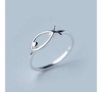 WOZUIMEI S925 Semplici Anelli D'Argento Gioielli da Donna Coreani Alla Moda Di Moda Cava Anello Di Pesce Anello Di BarrettaAnello d'argento S925, apertura regolata