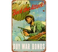 WPA War Propaganda Back The Attack Buy War Bonds WWII War Savings - Targa motivazionale in metallo per decorazione da parete, 20 x 30 cm