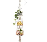 WPAJIRZO Boho - Fioriera sospesa a 3 ripiani, elegante cesto per frutta macramè per cucina e soggiorno, realizzato a mano, per piante e frutta, da appendere, 120 cm