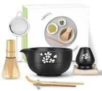 WPAJIRZO Matcha, set da 8 pezzi per tea matcha, ciotola in ceramica, cucchiaio, porta scopa, porta cucchiaio, scolapasta e asciugamano da tè, set regalo per donne e uomini