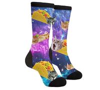 Wpamlrta Casual Novità Divertente Crew Socks Moda Confortevole Uomini E Donne Calzini Pazzi Vestito, Blu Viola Galassia Carino Gatto Taco, Taglia unica