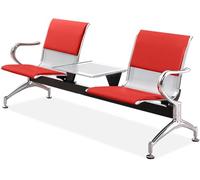 WPBXQKWAY 2 Seat Office Waiting Room Chairs, Airport Reception Bench with Table, Office Guest Chair with Armrest and Backrest, Leather Reception Chair for Business(Red)