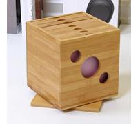 WPBXQKWAY Bamboo CDs Storage Rack, CD Storage Holder Stand Rack Case Box, Desktop DVD Organizer Shelf, Small Rotating CD Organizer Box, with 360° Rotating Base, Max Holds 60 Disks, for Office Home