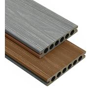 WPC Decking Set con accessori, marrone e grigio, 20 m², 2200 x 140 x 23 mm, materiale composito in legno e plastica, per terrazza, balcone, piscina, durevole e impermeabile con realistico