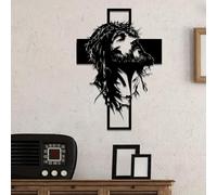 WPCJREU Decorazione da parete in metallo con Gesù sulla croce, decorazione religiosa da parete nera con dettagli del viso, scultura verticale da appendere per interni, per casa, ufficio o chiesa (30