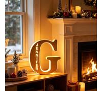 wpdash Luce notturna a LED personalizzata, con lettere dell'alfabeto in legno, dimmerabile e alimentata tramite USB, per negozi, finestre, ufficio, scrivania, festa di compleanno (Lettera G)