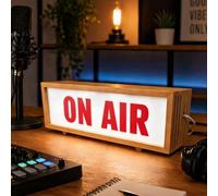 wpdash ON AIR - Lampada a LED in legno, con scritta a LED, USB, alimentata e dimmerabile, per montaggio a parete o lampada da scrivania, scatola luminosa per streamer YouTube, cabina di registrazione
