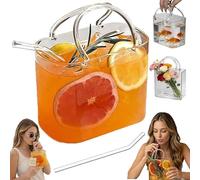 WPDUIODF Borsetta In Vetro For Bevande,Borsetta In Vetro Unica Da 26 Oz Con Cannucce, Bicchieri Da Vino Unici, Vaso Decorativo For Pesci, For Feste, Matrimoni(1Pc)