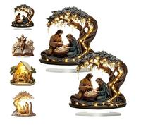 WPDUIODF Decorazione da Tavolo A Forma di Scena Natalizia Piatta, Decorazione Religiosa Unica, for Ufficio Domestico, Decorazione Natalizia for Mensole da Ufficio, Regalo for La Casa(#a,2Pcs)