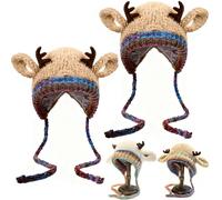 WPDUIODF Deer Storage Hat - Festive Christmas Antler Hat & Handbag 2-in-1, Cute Warm Plush Hood,Christmas Transformable Hats And Bag, Spread Holiday Cheer(Khaki*2)
